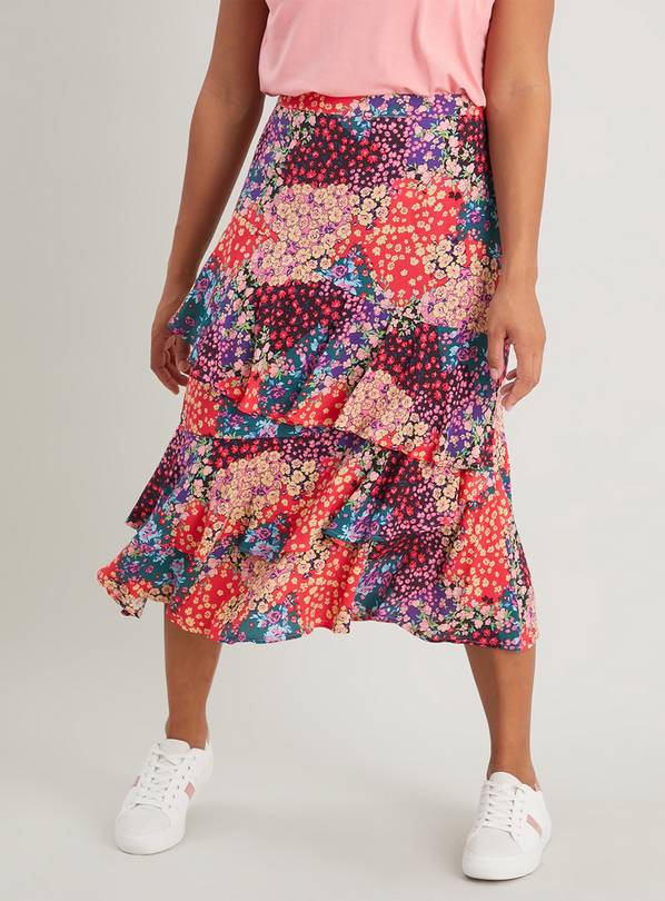 Floral Patchwork Ruffle Midi Skirt 10